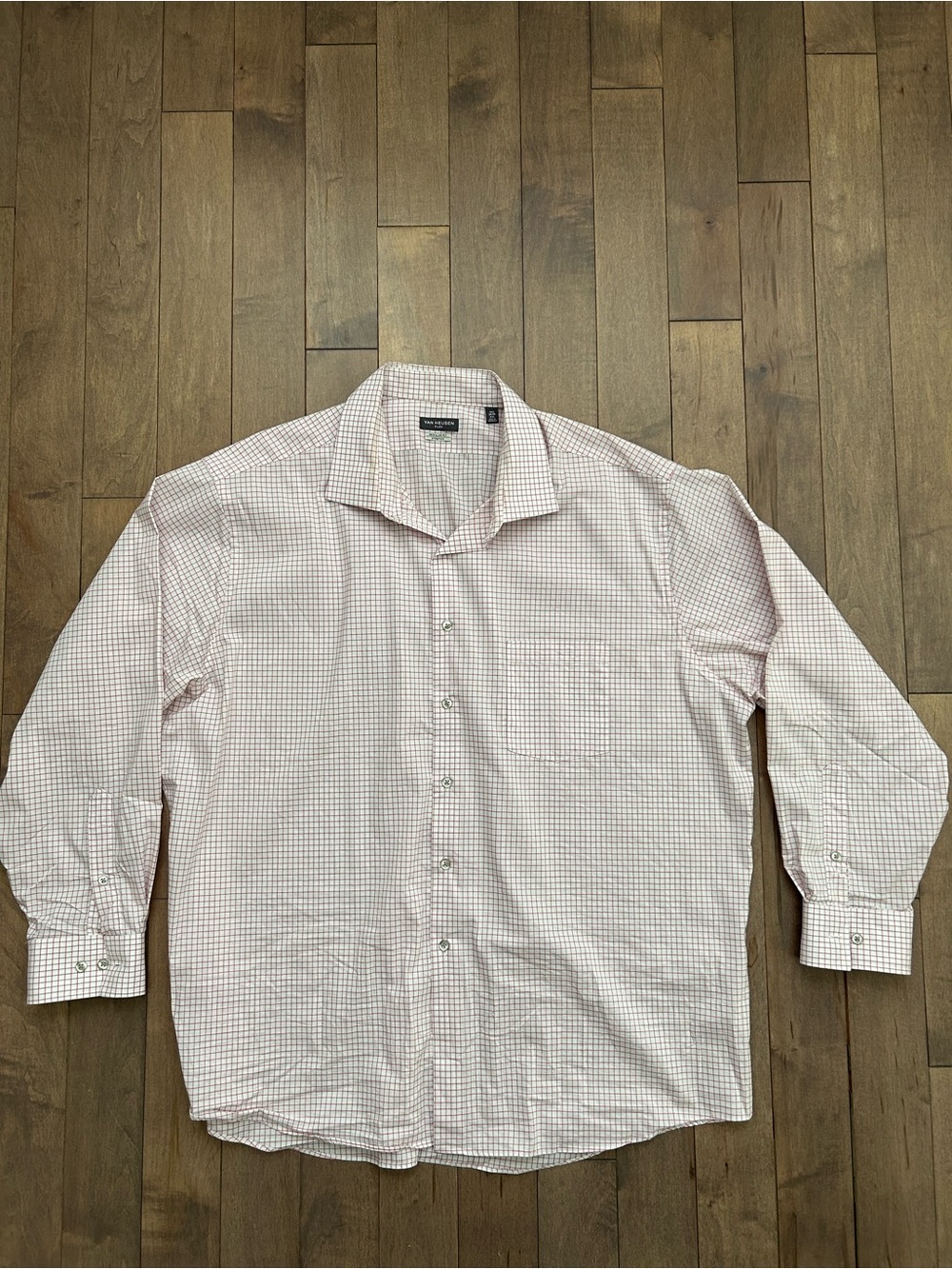 Van Heusen Men’s Red Check Dress Shirt 18 1/2, 34/35 (2XL)